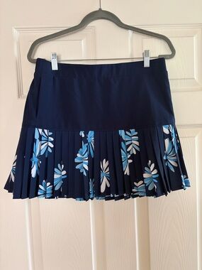 PGA Tour Womens Golf Skort Pleated Floral Hem Skirt  Blue Size Medium